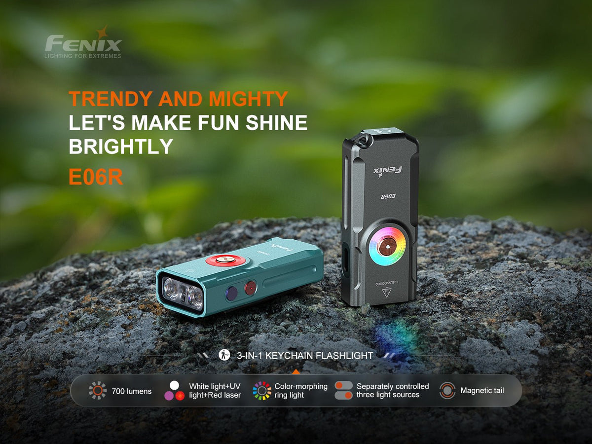 Fenix E06R Keychain Light with White, UV, and Red Laser Lights