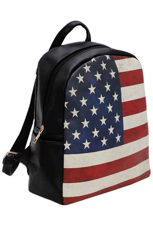Mochila de cuero PU suave y mantecoso con estampado de bandera americana vintage
